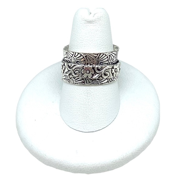 Jewelry - Meditation Spinner Ring 925 Sterling Silver Band Etched Floral Flower Size 6.5